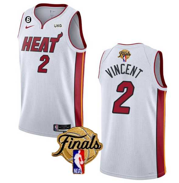 Mens Miami Heat #2 Gabe Vincent White 2023 Finals Association Edition With NO.6 Patch Stitched Basketball Jersey